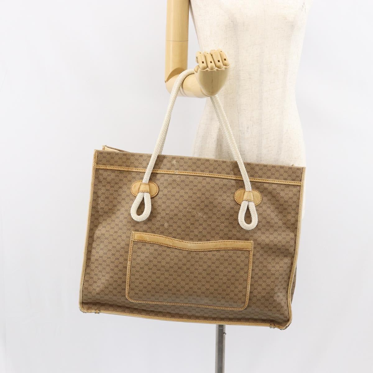 GUCCI Micro GG Supreme Tote Bag PVC Beige Gold Auth am9689