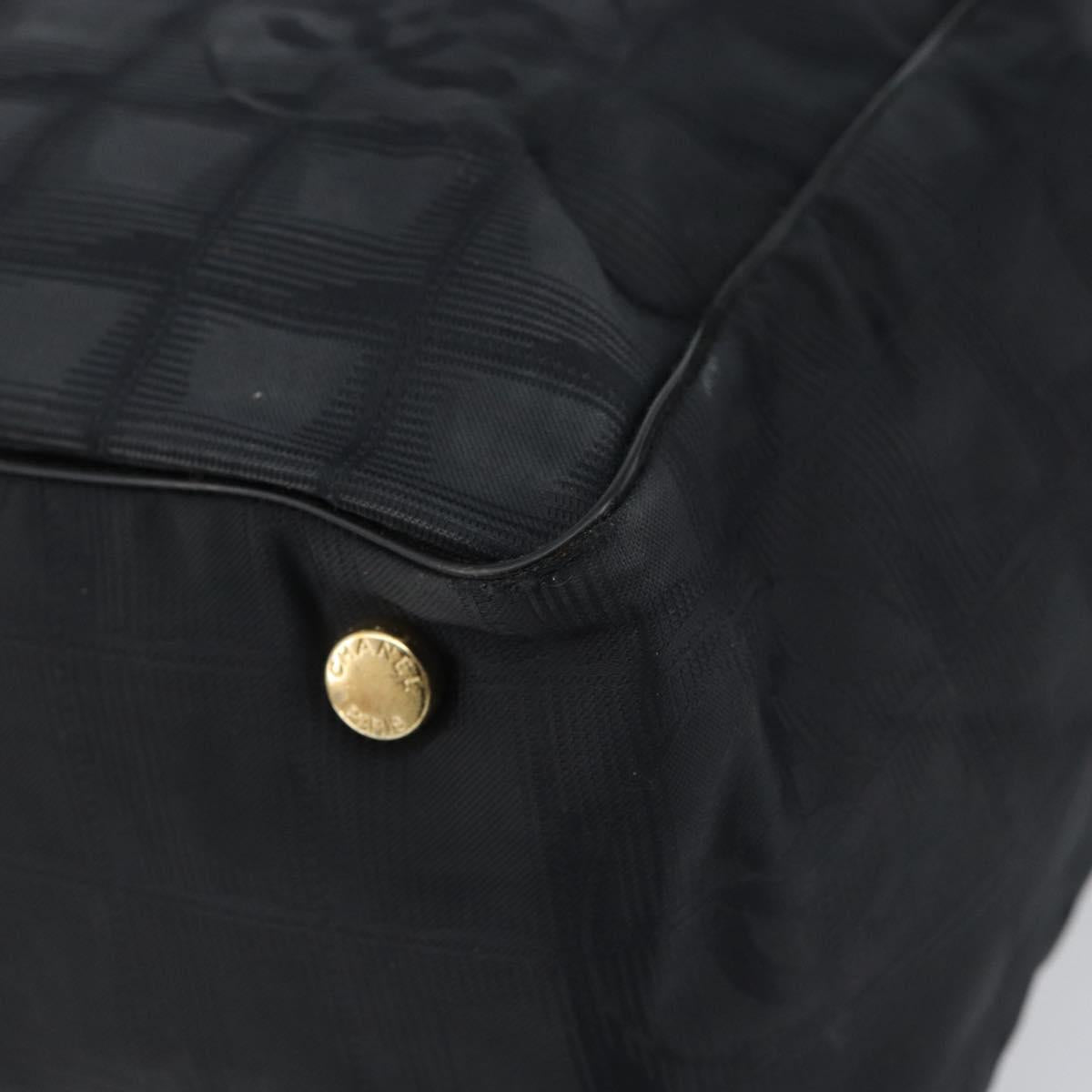 CHANEL New Travel Line Tote Bag Nylon Black gold CC Auth am9694