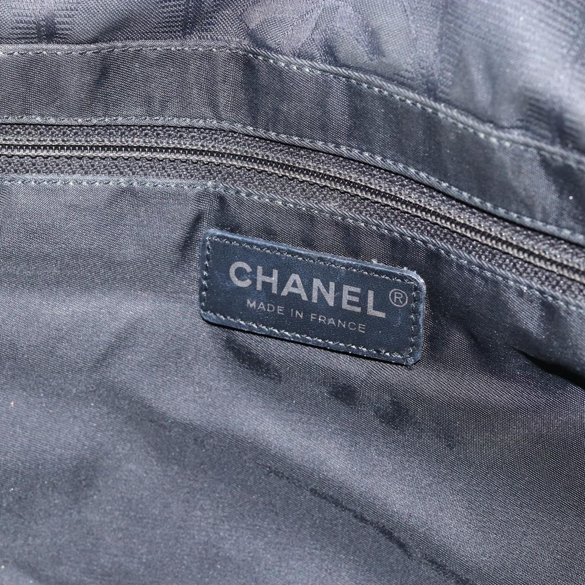 CHANEL New Travel Line Tote Bag Nylon Black gold CC Auth am9694