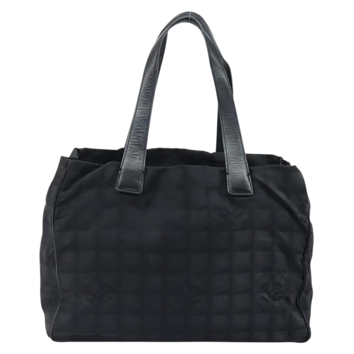 CHANEL New Travel Line Tote Bag Nylon Black gold CC Auth am9694