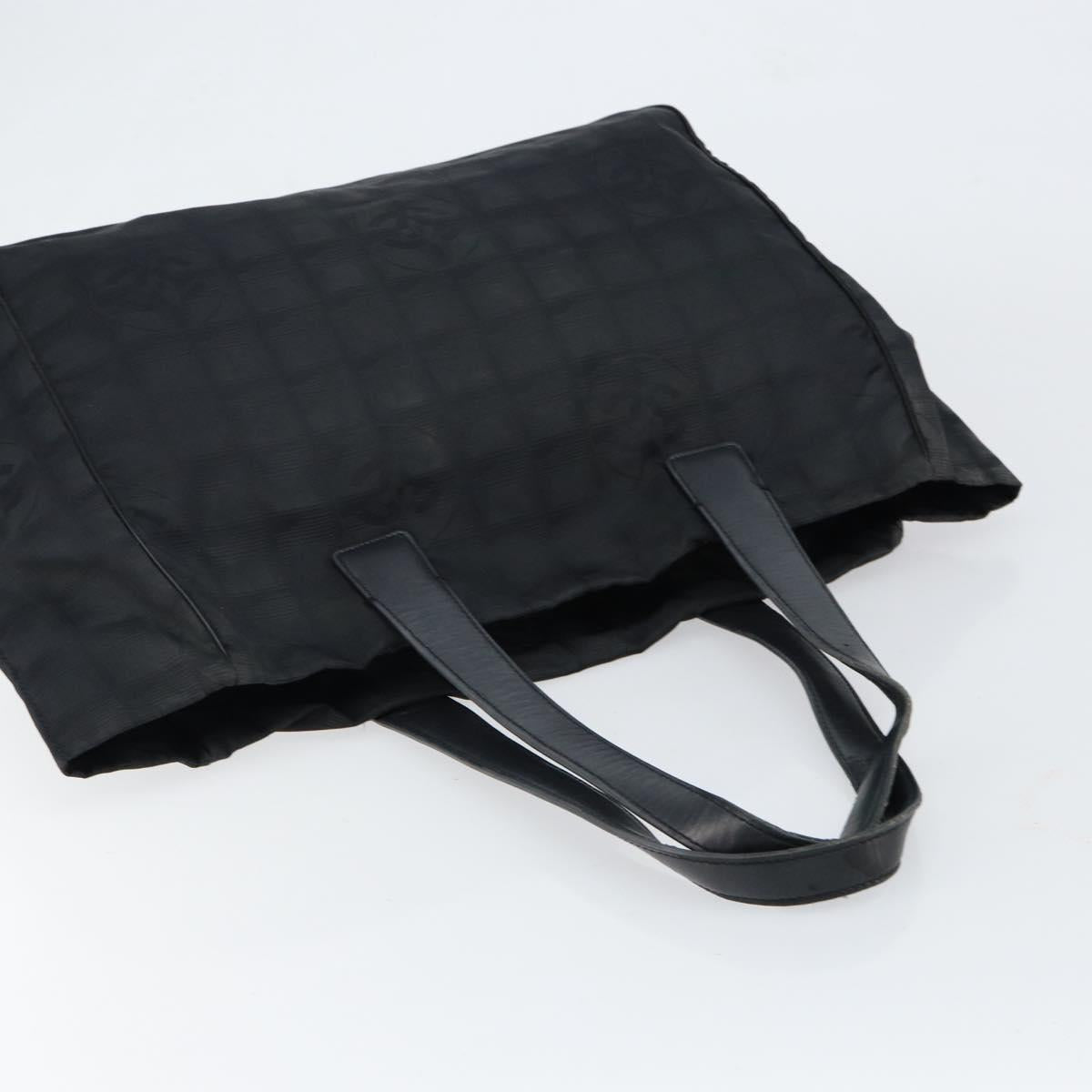 CHANEL New Travel Line Tote Bag Nylon Black gold CC Auth am9694