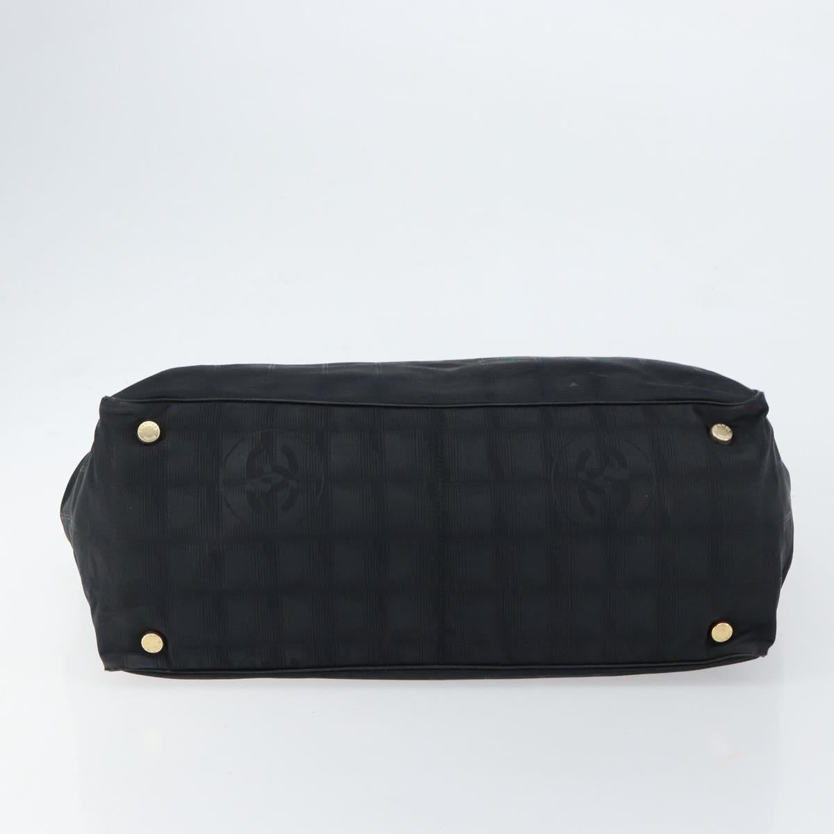 CHANEL New Travel Line Tote Bag Nylon Black gold CC Auth am9694