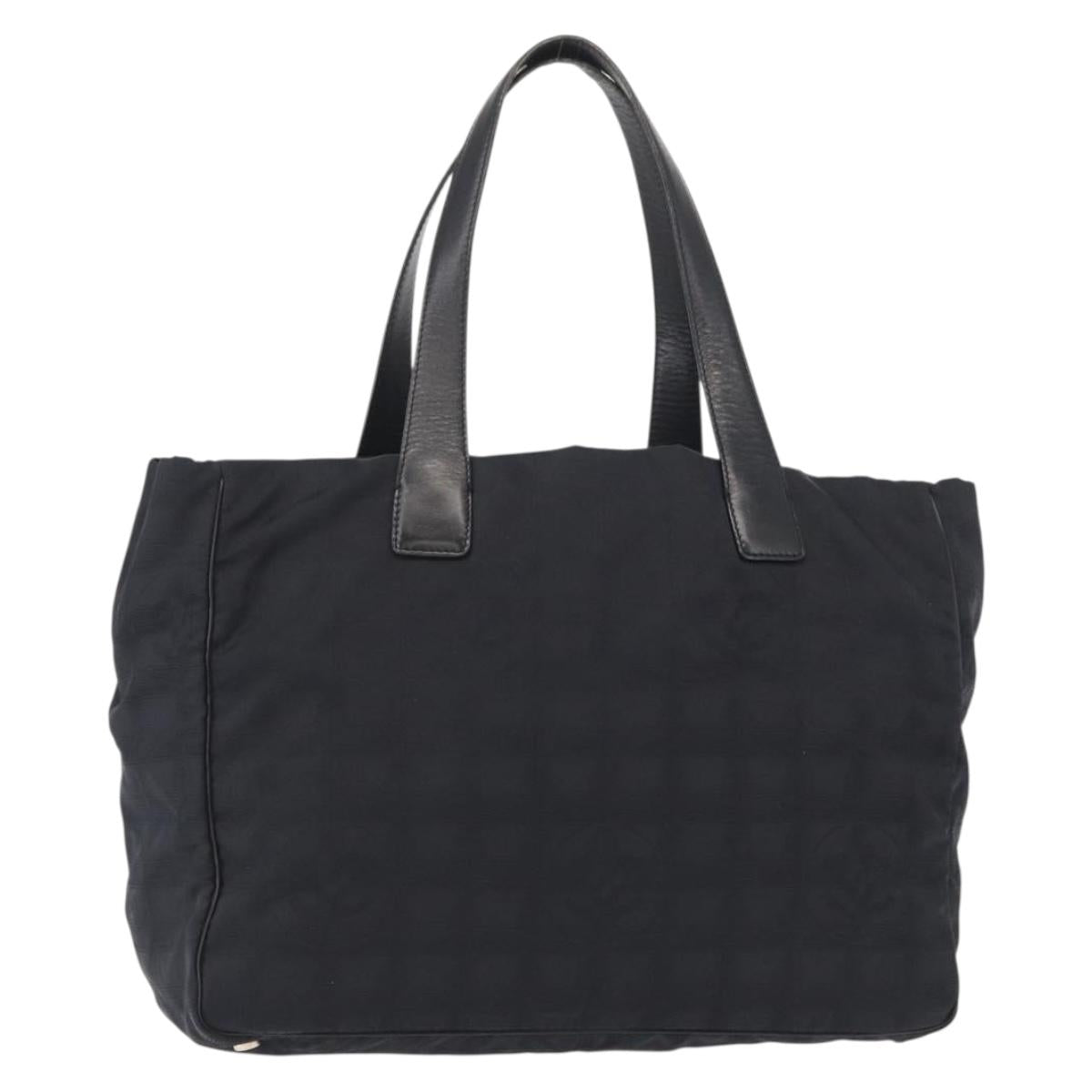 CHANEL New Travel Line Tote Bag Nylon Black gold CC Auth am9695