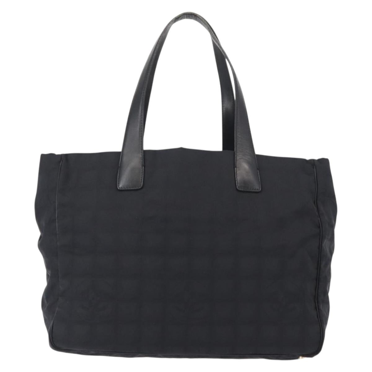 CHANEL New Travel Line Tote Bag Nylon Black gold CC Auth am9695