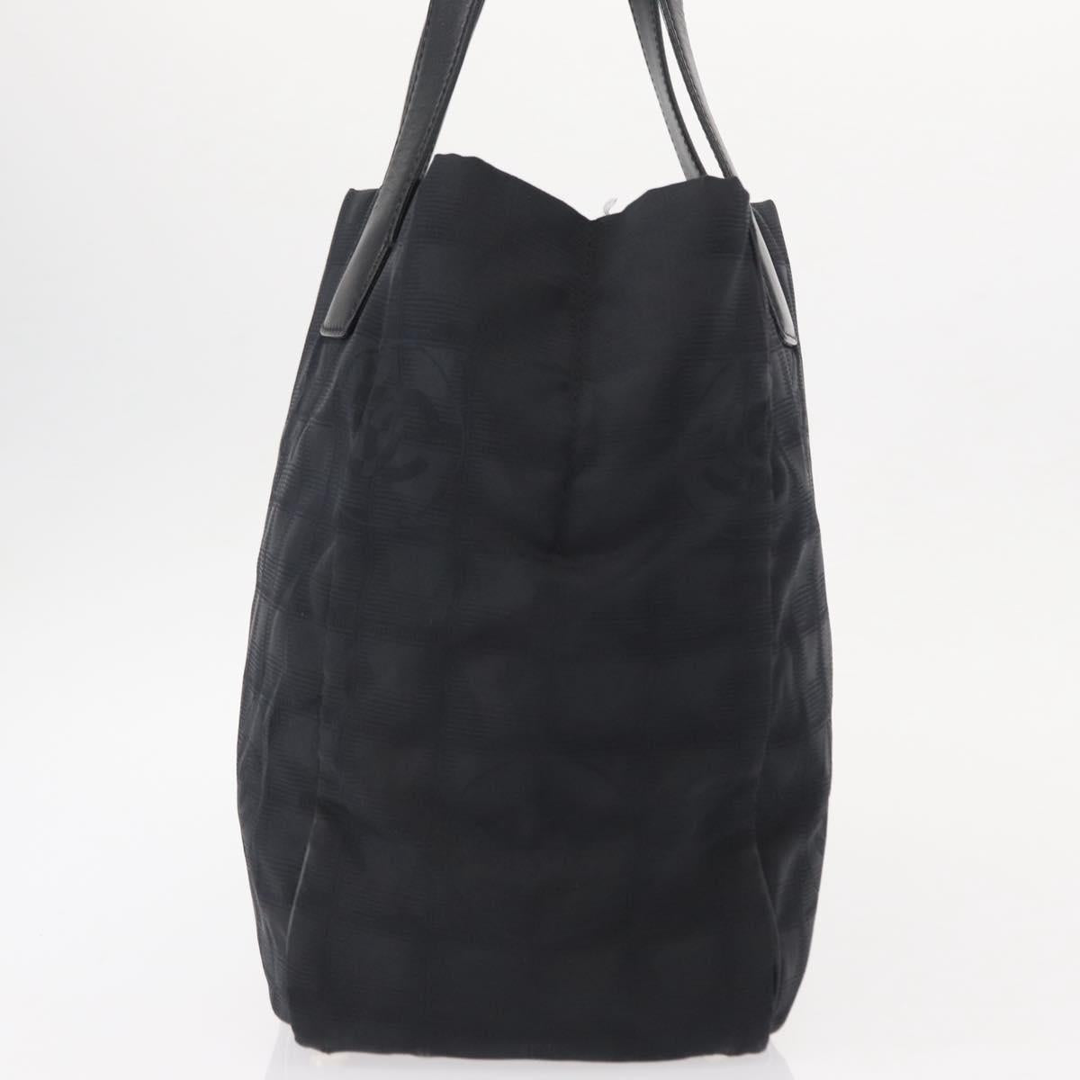 CHANEL New Travel Line Tote Bag Nylon Black gold CC Auth am9695