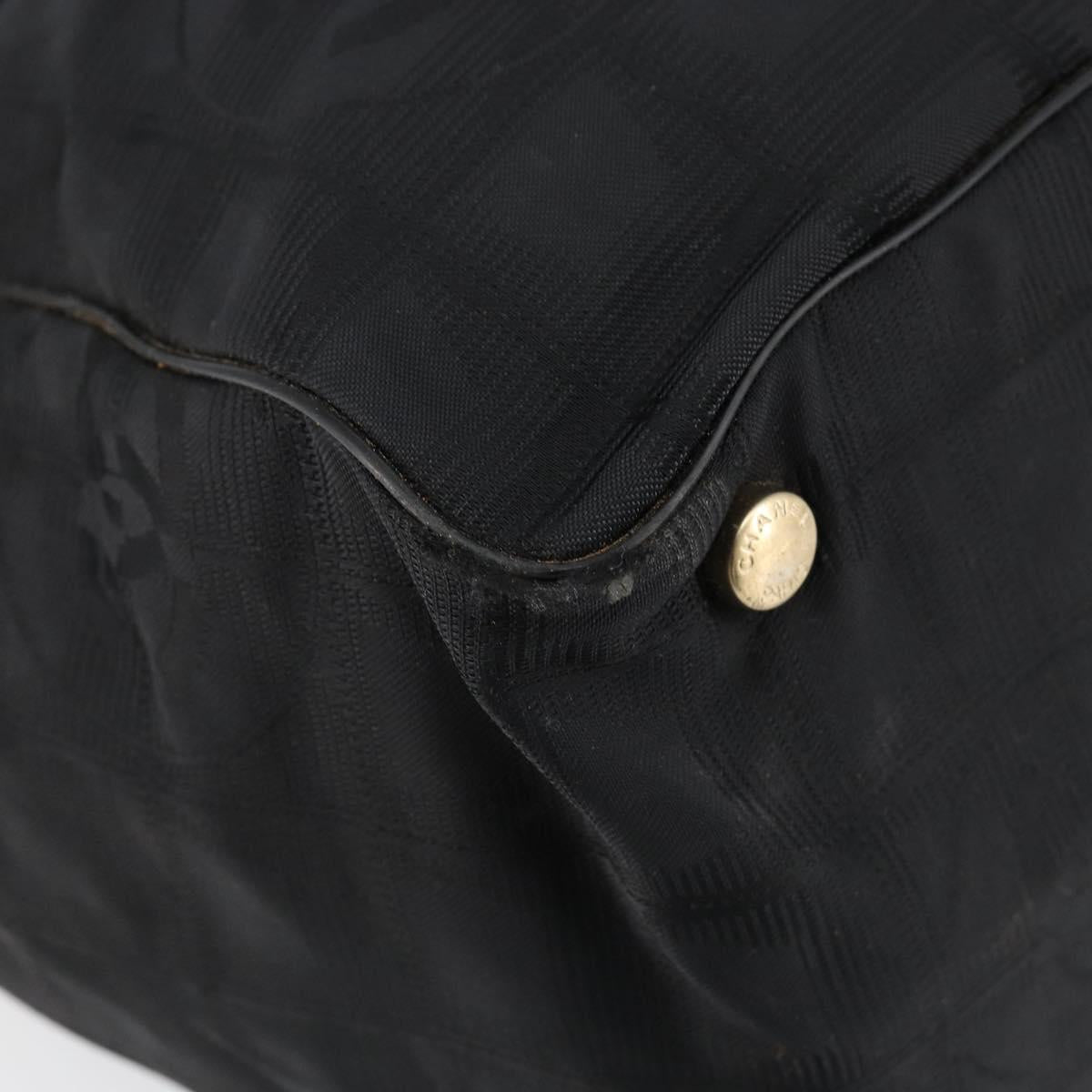 CHANEL New Travel Line Tote Bag Nylon Black gold CC Auth am9696