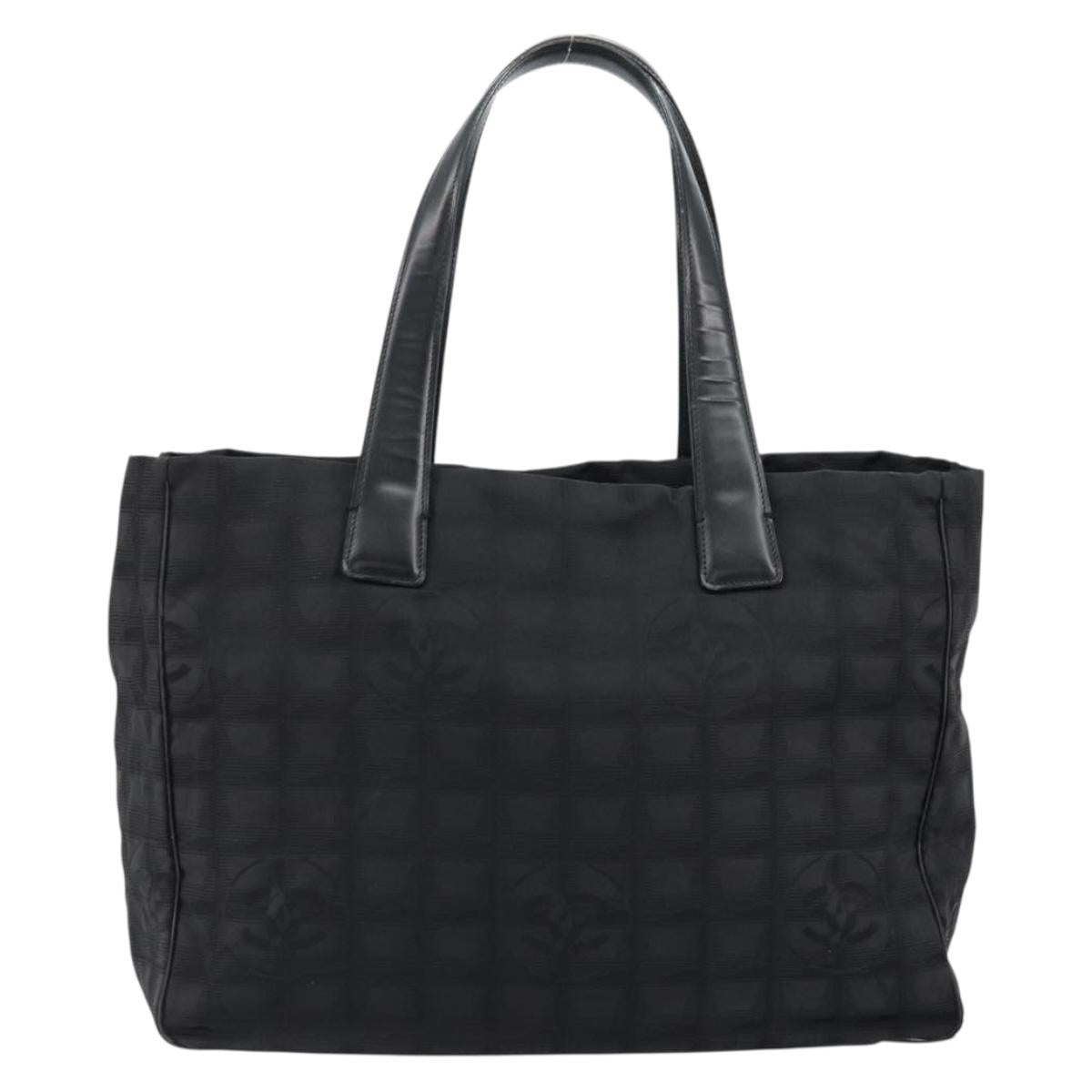 CHANEL New Travel Line Tote Bag Nylon Black gold CC Auth am9696