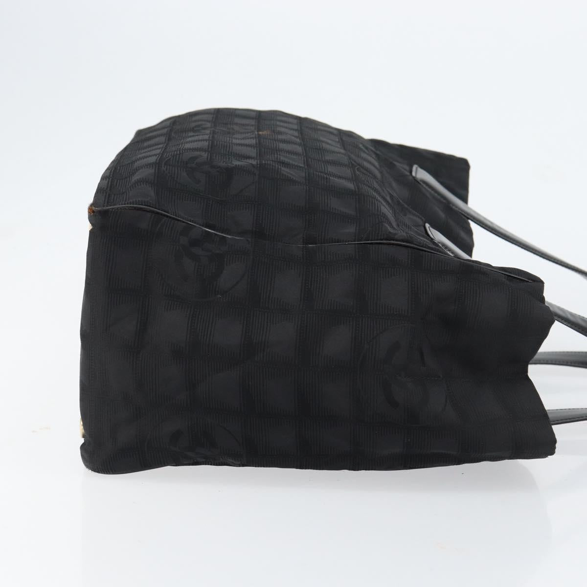 CHANEL New Travel Line Tote Bag Nylon Black gold CC Auth am9696