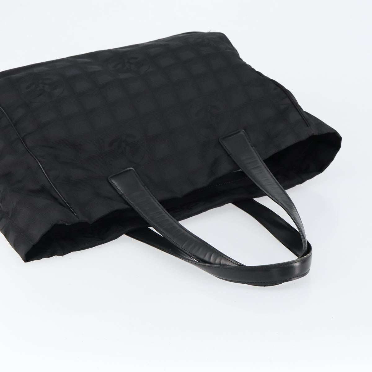 CHANEL New Travel Line Tote Bag Nylon Black gold CC Auth am9696