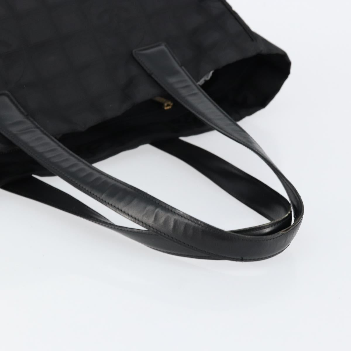 CHANEL New Travel Line Tote Bag Nylon Black gold CC Auth am9696