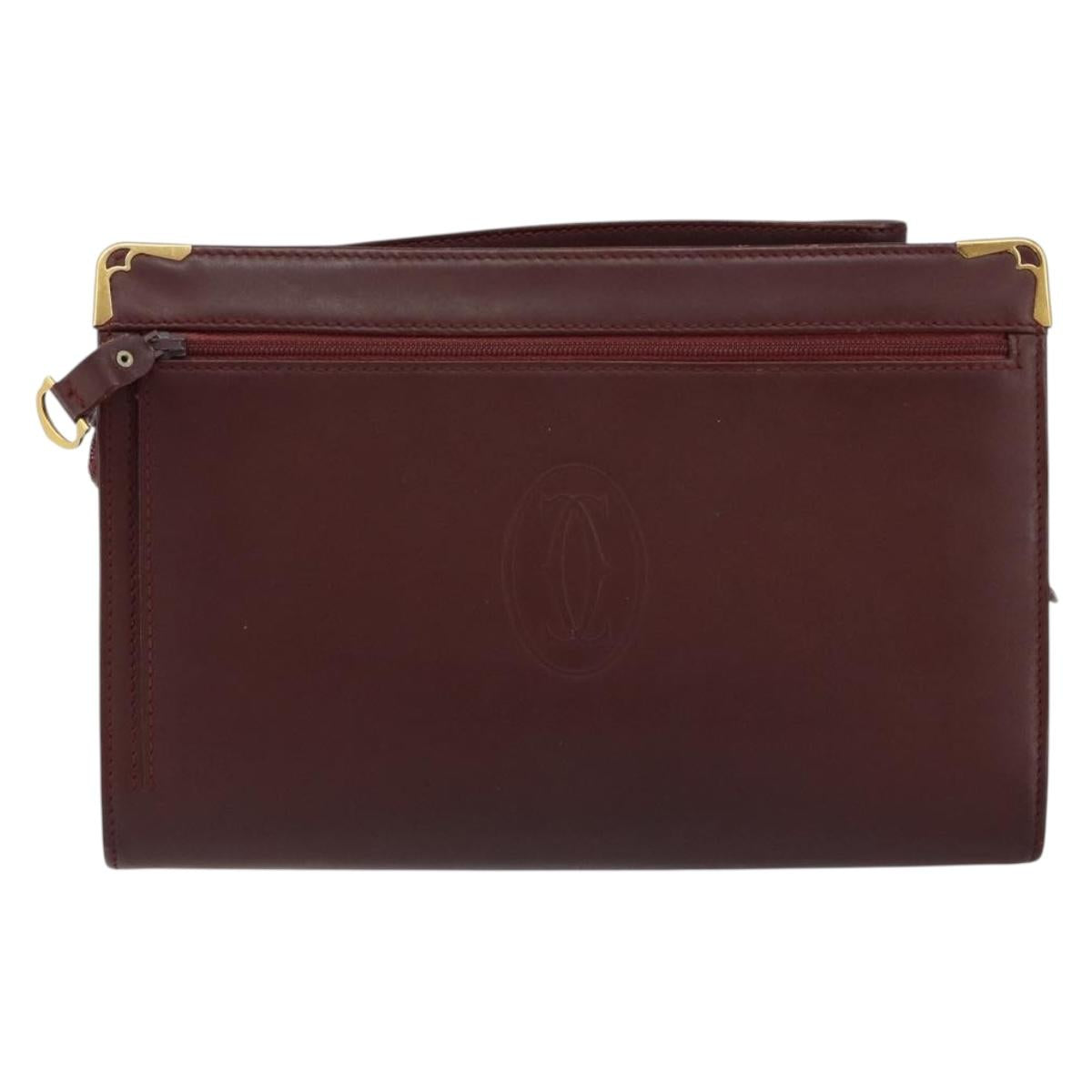 CARTIER Must Line Clutch Bag Leather Bordeaux Gold Auth am9700