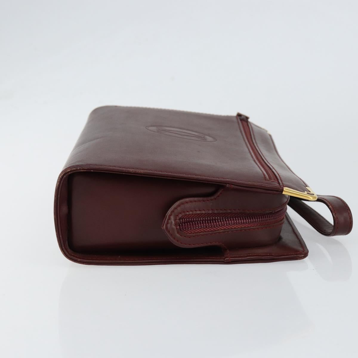 CARTIER Must Line Clutch Bag Leather Bordeaux Gold Auth am9700