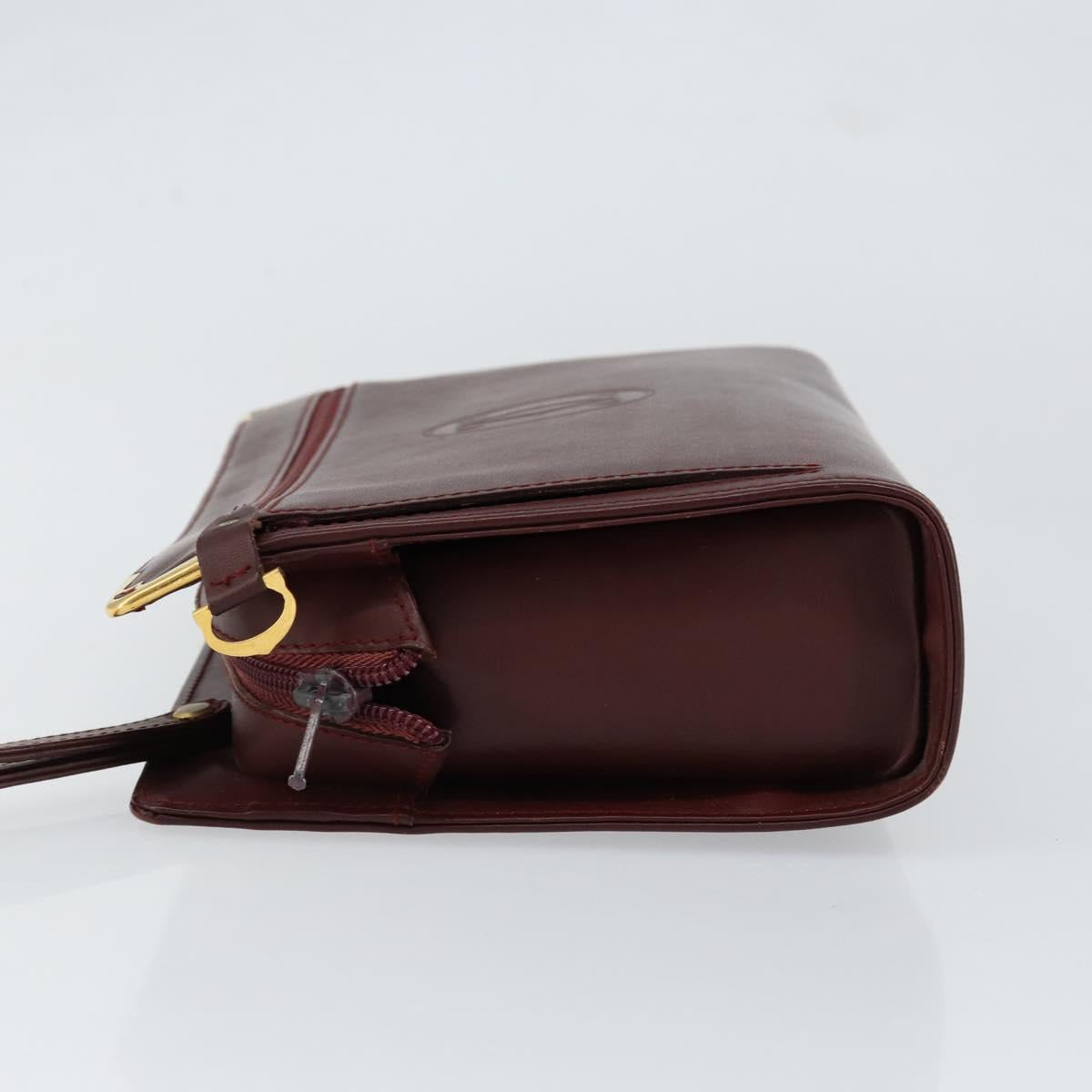 CARTIER Must Line Clutch Bag Leather Bordeaux Gold Auth am9700