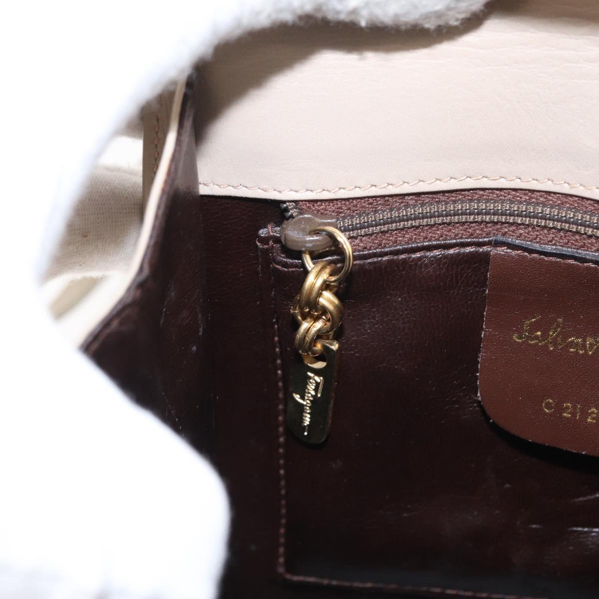 Salvatore Ferragamo Gancini Hand Bag Leather 2way Beige Silver Auth am9702