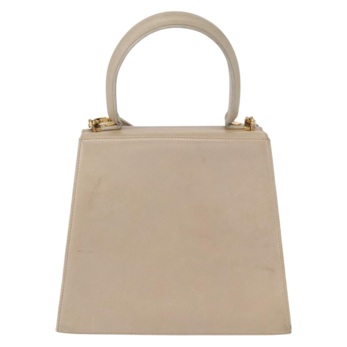 Salvatore Ferragamo Gancini Hand Bag Leather 2way Beige Silver Auth am9702