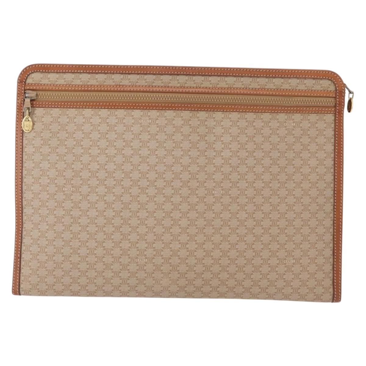 CELINE Macadam Canvas Clutch Bag PVC Beige Gold Auth am9703