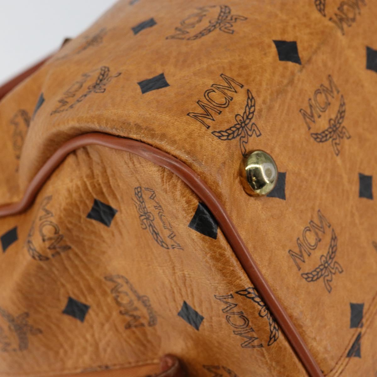 MCM Logogram Vicetos Boston Bag PVC Leather Brown Gold Auth am9704