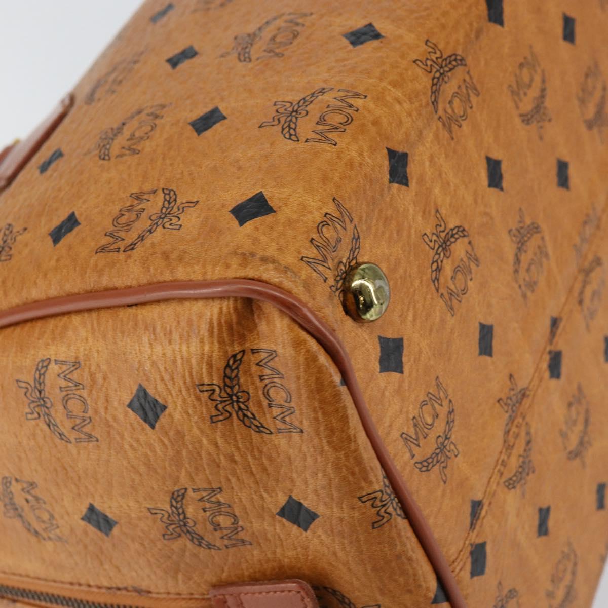 MCM Logogram Vicetos Boston Bag PVC Leather Brown Gold Auth am9704