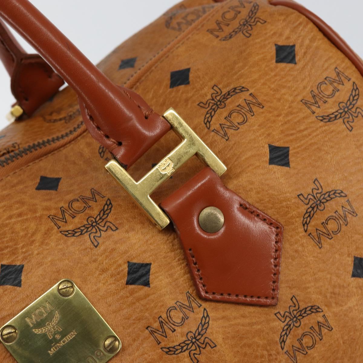 MCM Logogram Vicetos Boston Bag PVC Leather Brown Gold Auth am9704