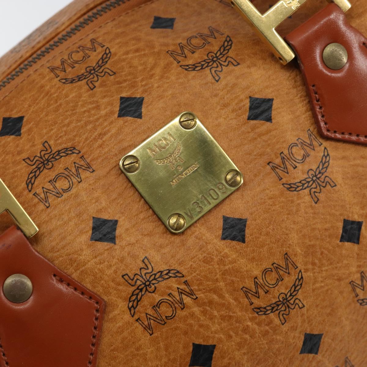 MCM Logogram Vicetos Boston Bag PVC Leather Brown Gold Auth am9704