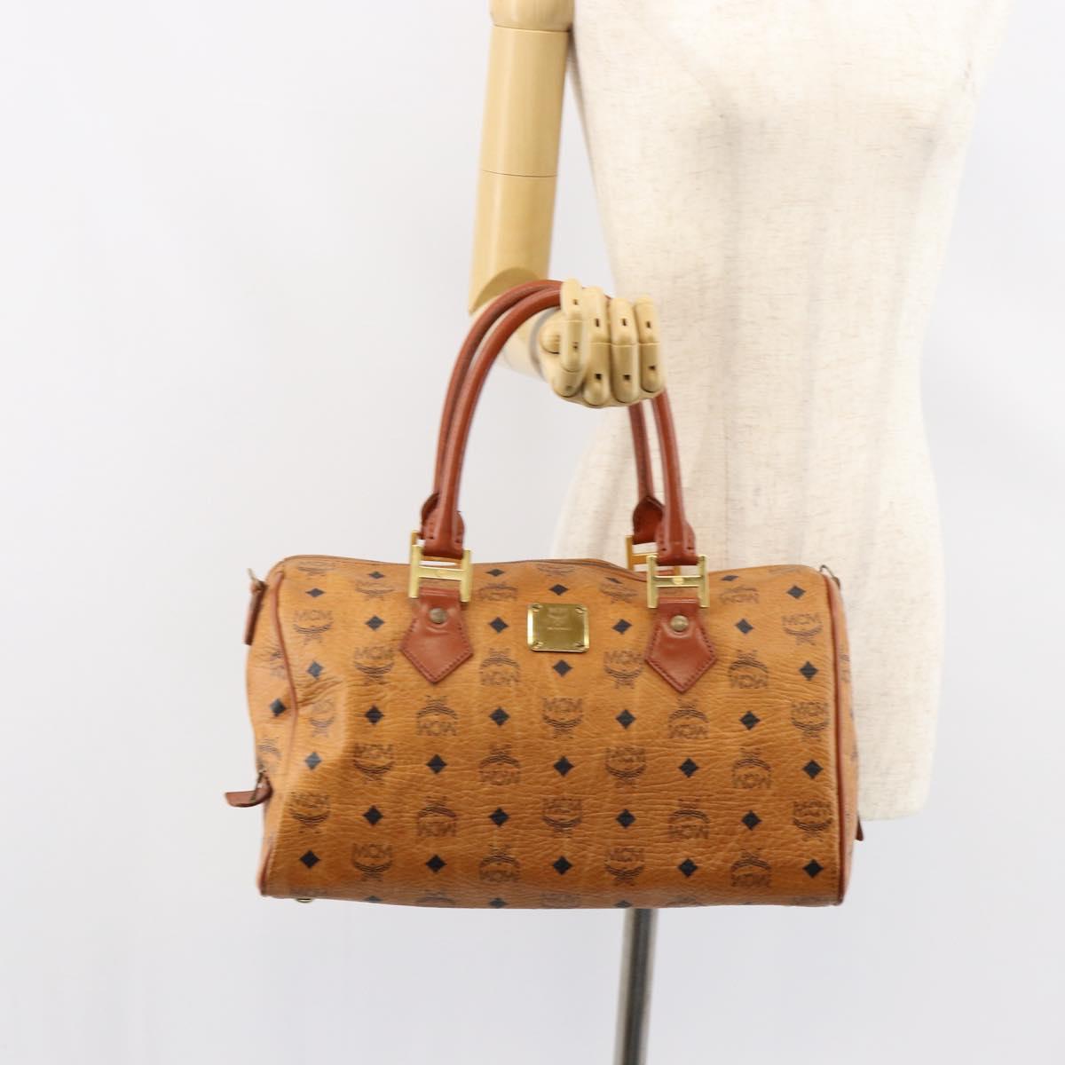 MCM Logogram Vicetos Boston Bag PVC Leather Brown Gold Auth am9704