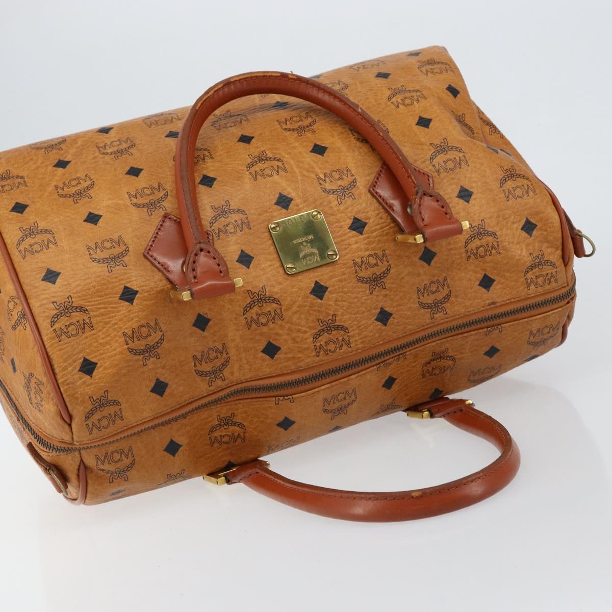 MCM Logogram Vicetos Boston Bag PVC Leather Brown Gold Auth am9704