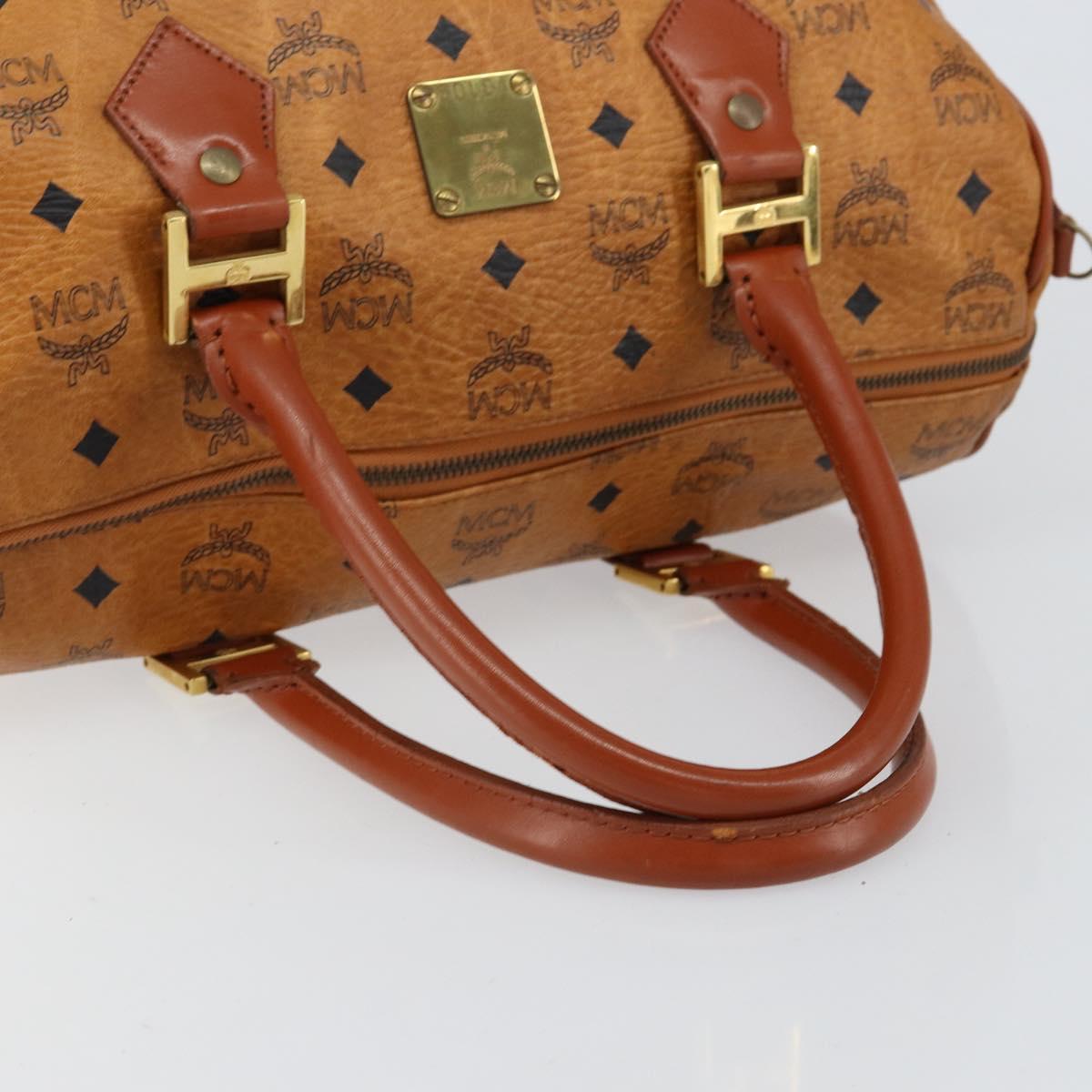 MCM Logogram Vicetos Boston Bag PVC Leather Brown Gold Auth am9704