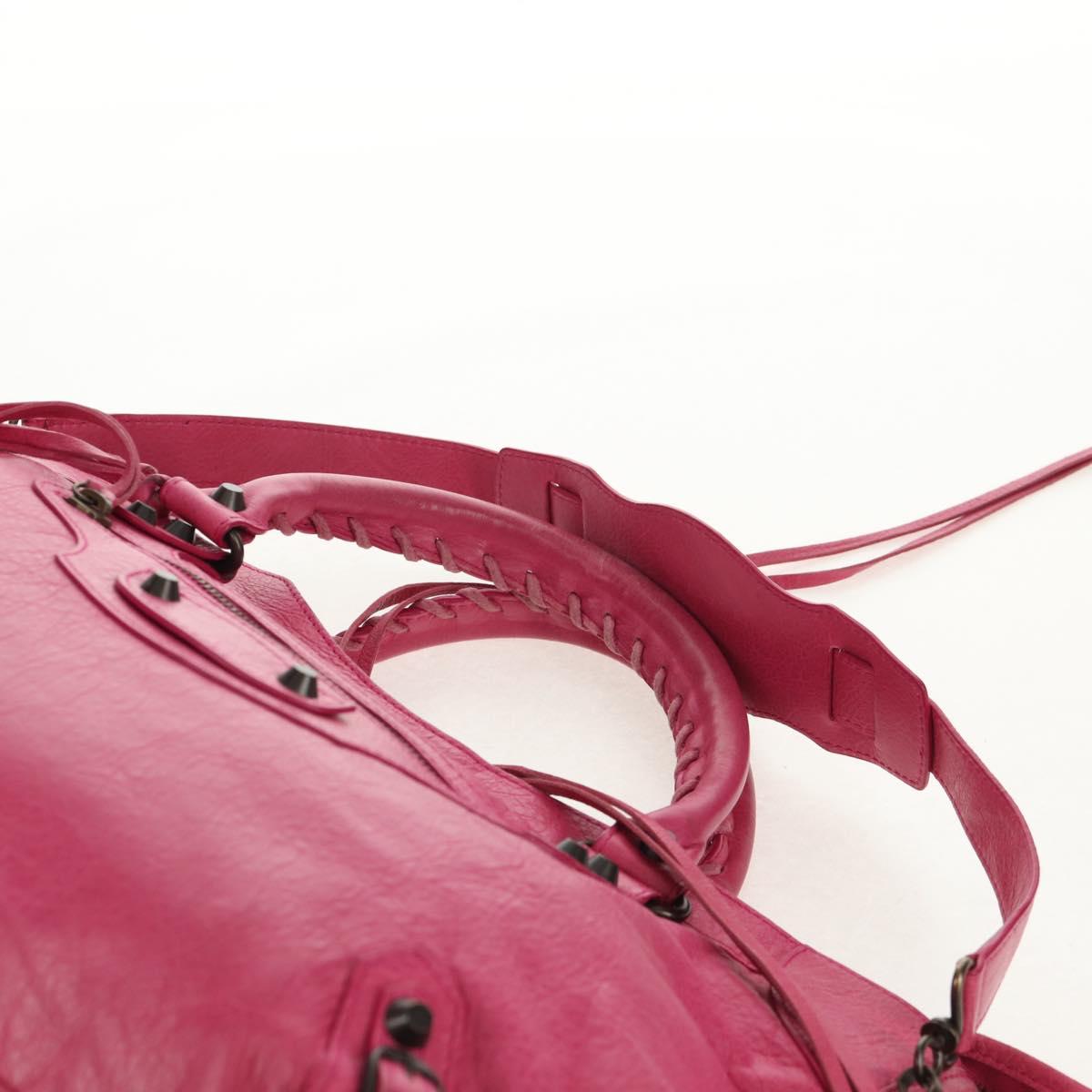 BALENCIAGA City Hand Bag Leather 2way Pink Silver 115748 Auth am9705V