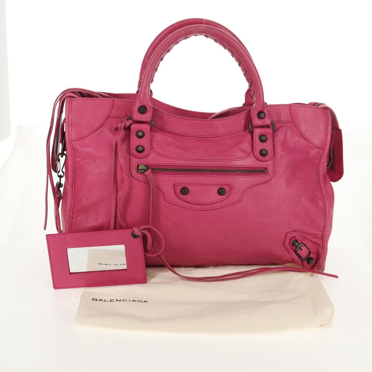 BALENCIAGA City Hand Bag Leather 2way Pink Silver 115748 Auth am9705V