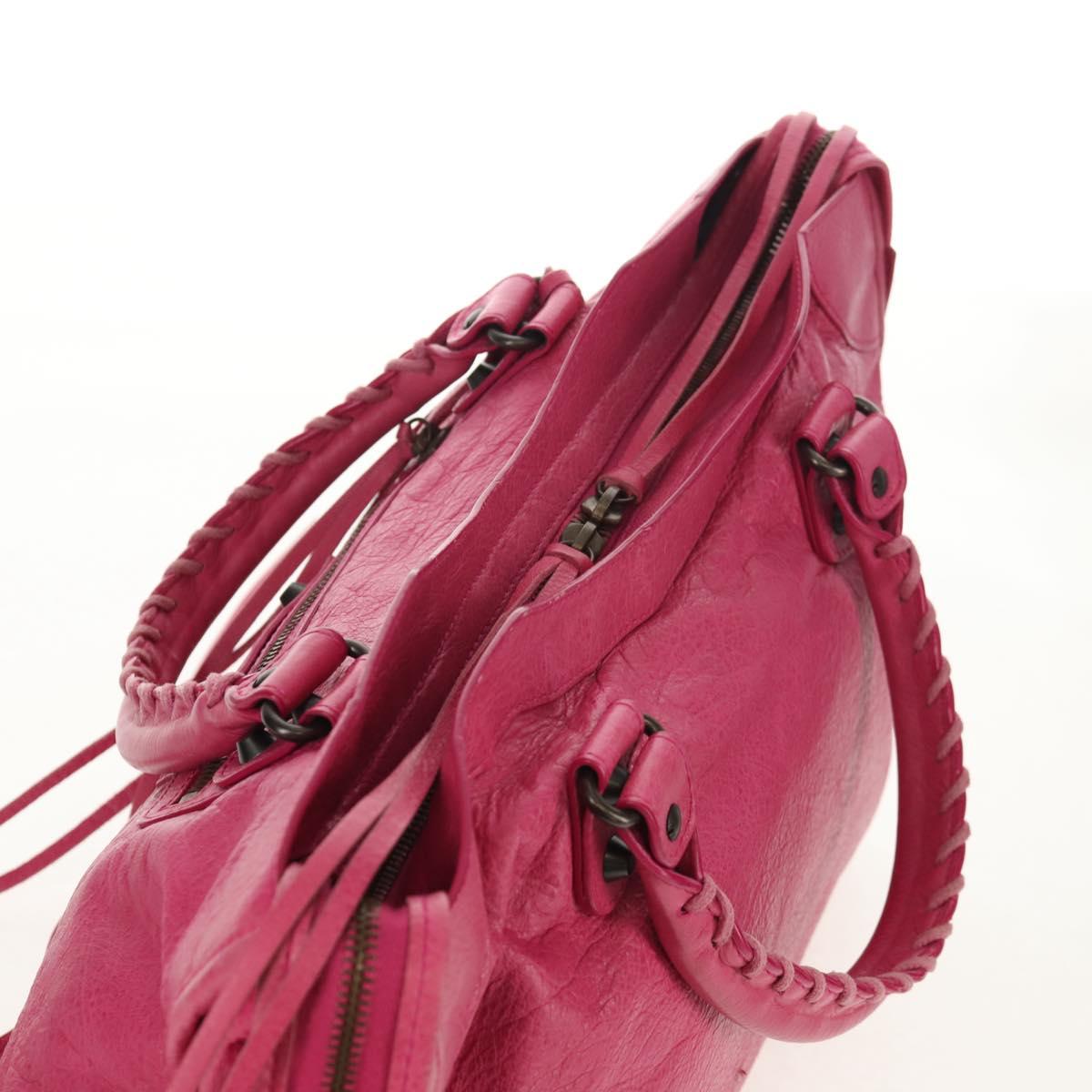 BALENCIAGA City Hand Bag Leather 2way Pink Silver 115748 Auth am9705V