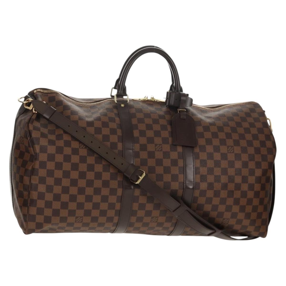 LOUIS VUITTON Damier Ebene Keepall Bandouliere 55 Boston Bag N41414 Auth am9712V