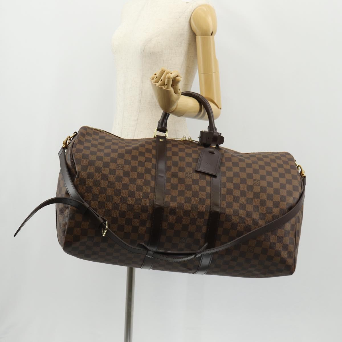 LOUIS VUITTON Damier Ebene Keepall Bandouliere 55 Boston Bag N41414 Auth am9712V