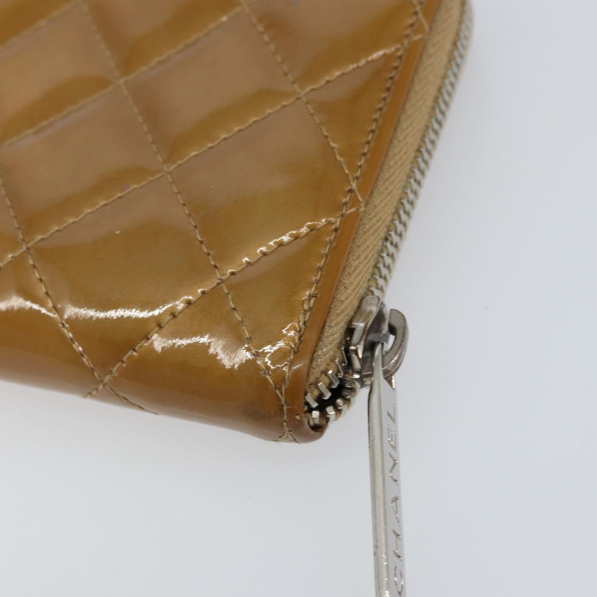 CHANEL Matelasse COCO Mark Long Wallet Patent leather Brown CC Auth am9714