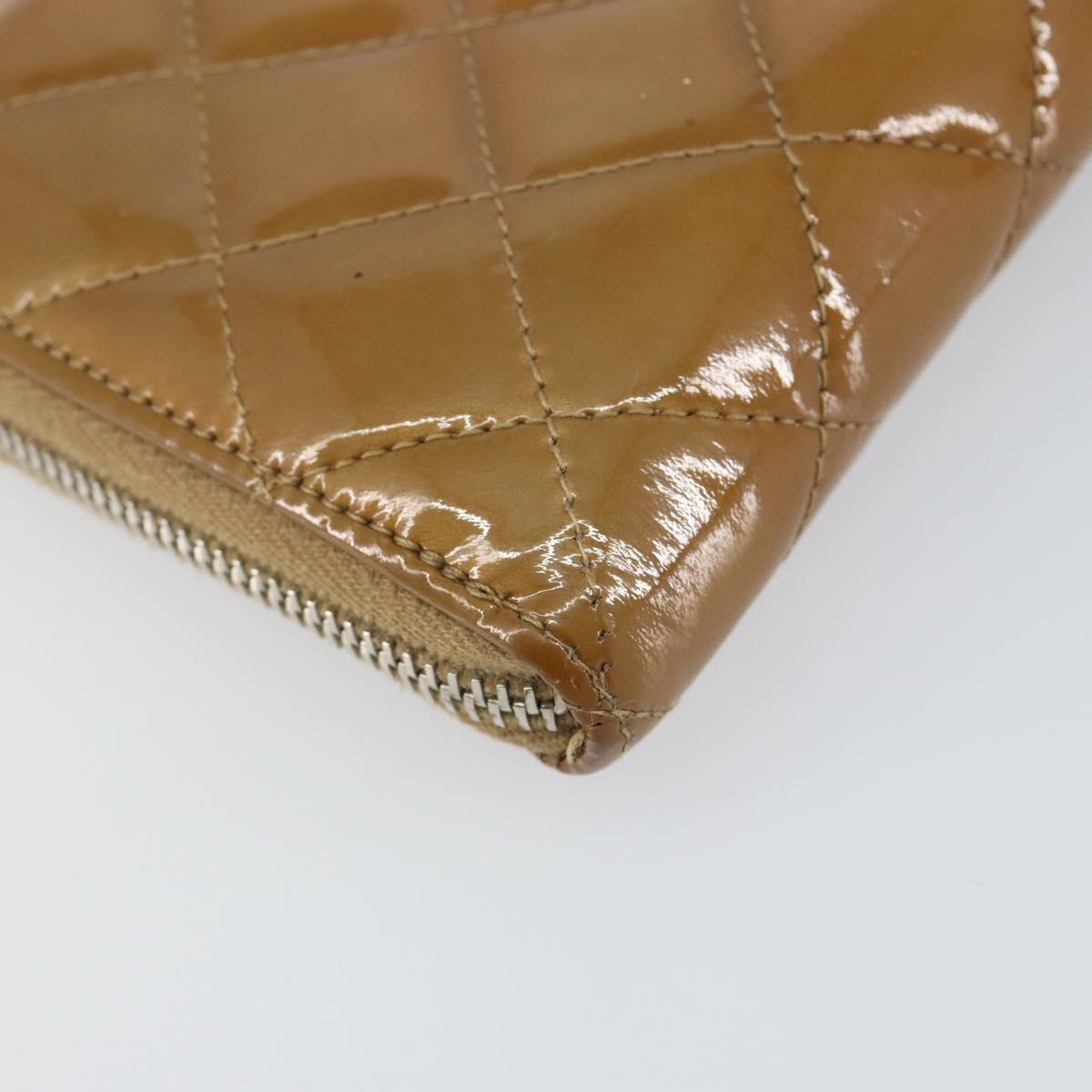 CHANEL Matelasse COCO Mark Long Wallet Patent leather Brown CC Auth am9714