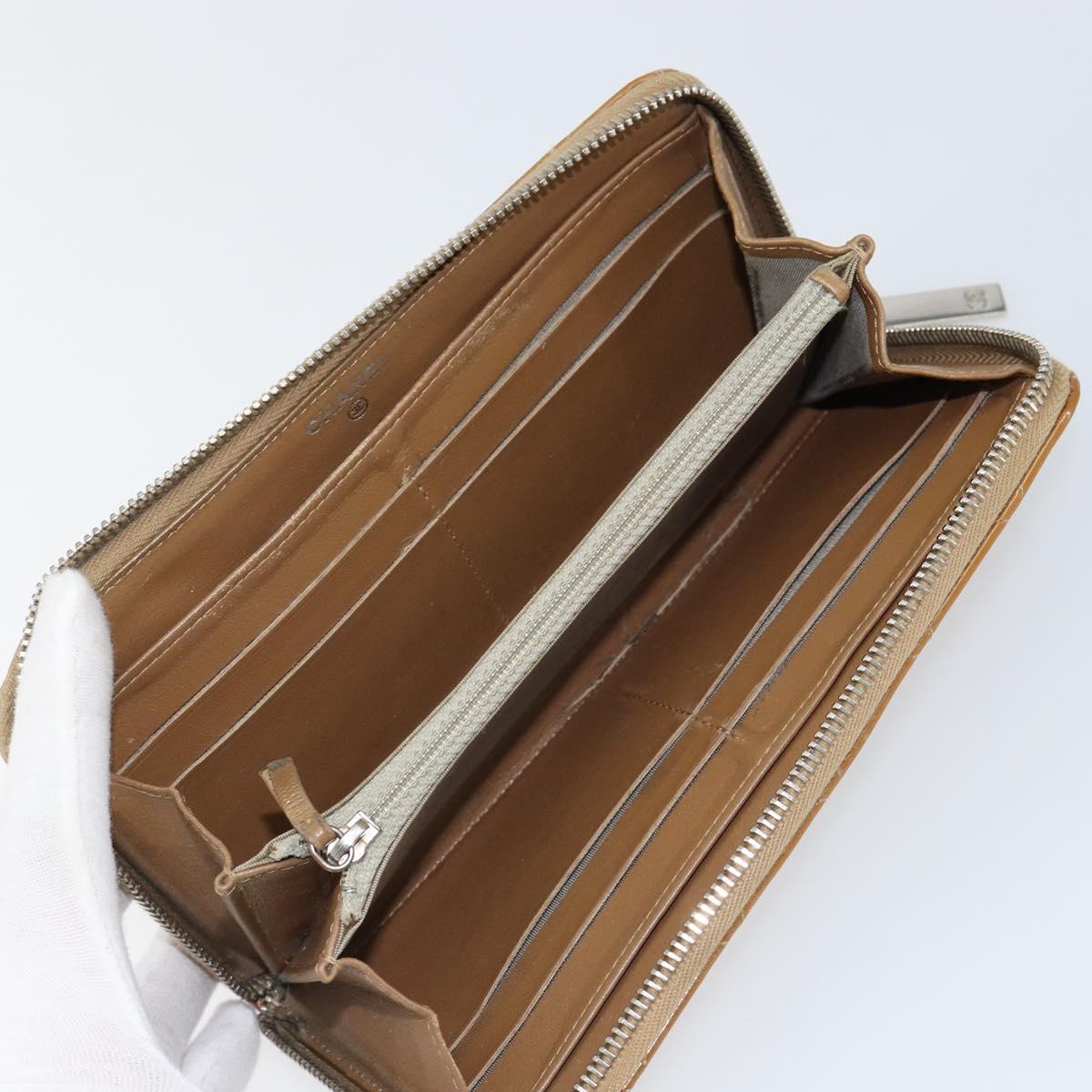 CHANEL Matelasse COCO Mark Long Wallet Patent leather Brown CC Auth am9714