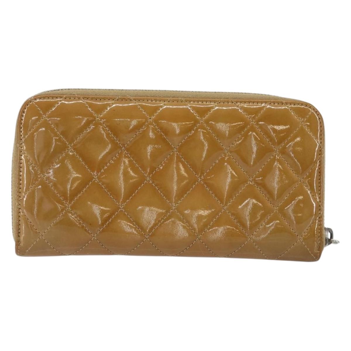 CHANEL Matelasse COCO Mark Long Wallet Patent leather Brown CC Auth am9714