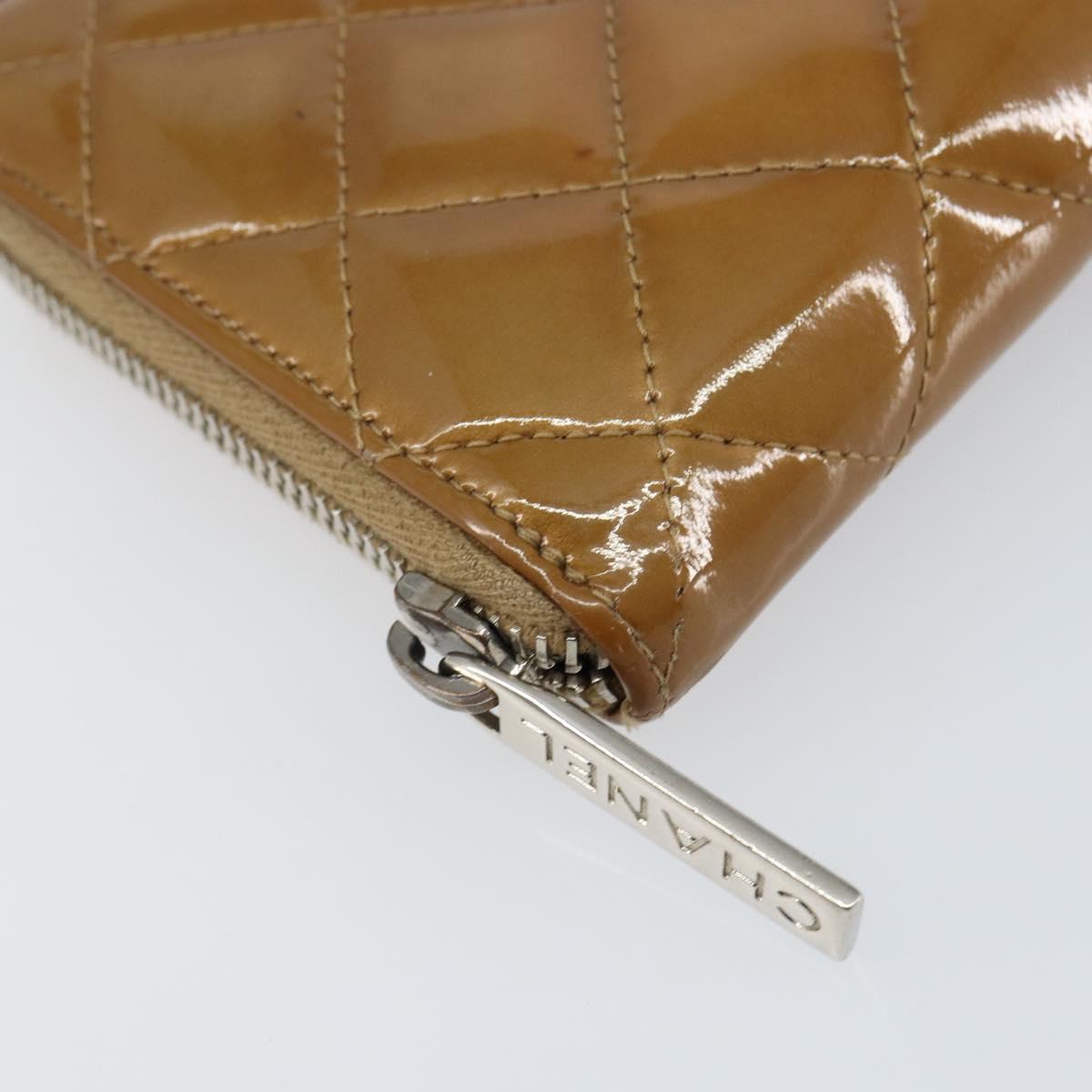 CHANEL Matelasse COCO Mark Long Wallet Patent leather Brown CC Auth am9714
