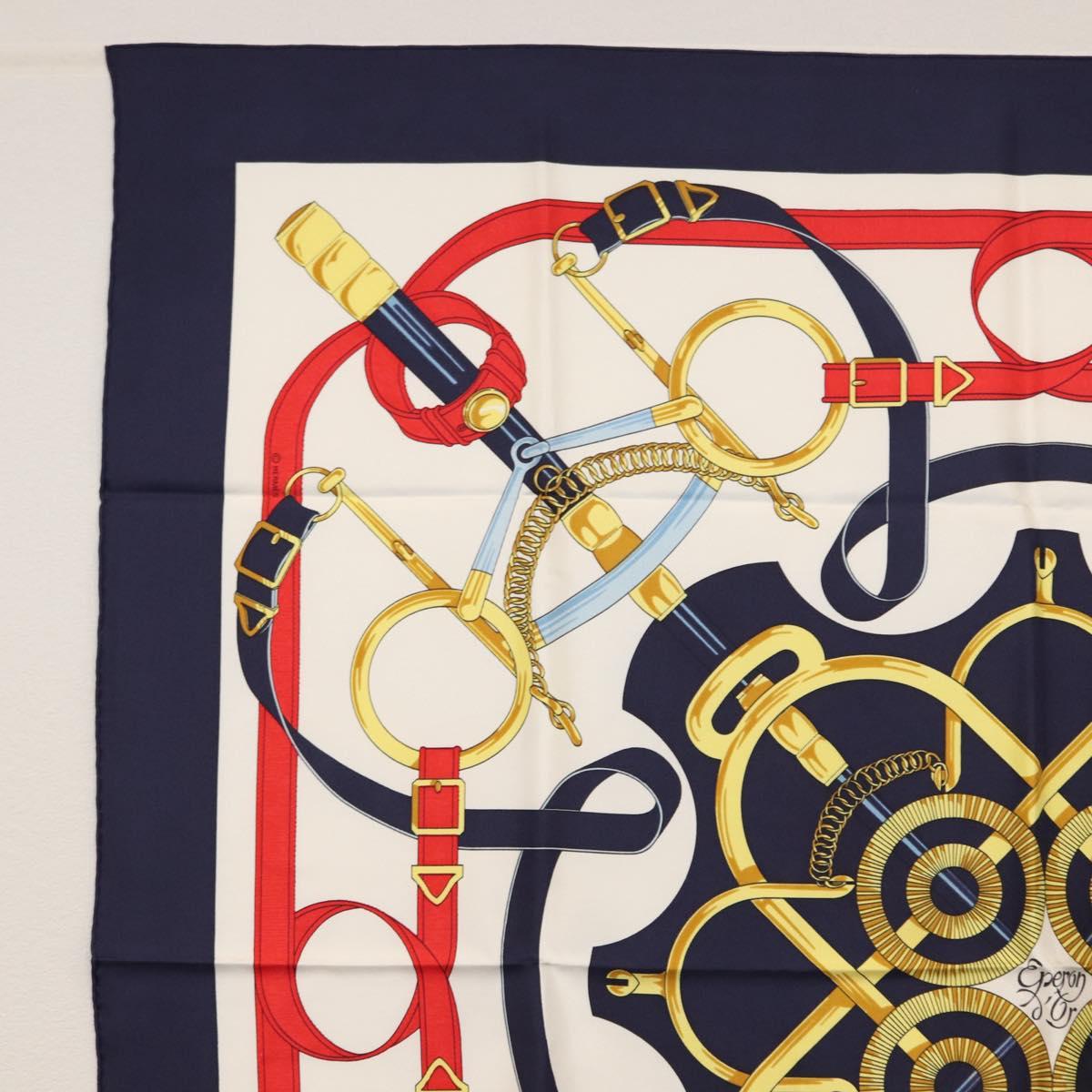 HERMES Carre 90 Scarf Silk ”Eperon d'Or” Navy Auth am9720