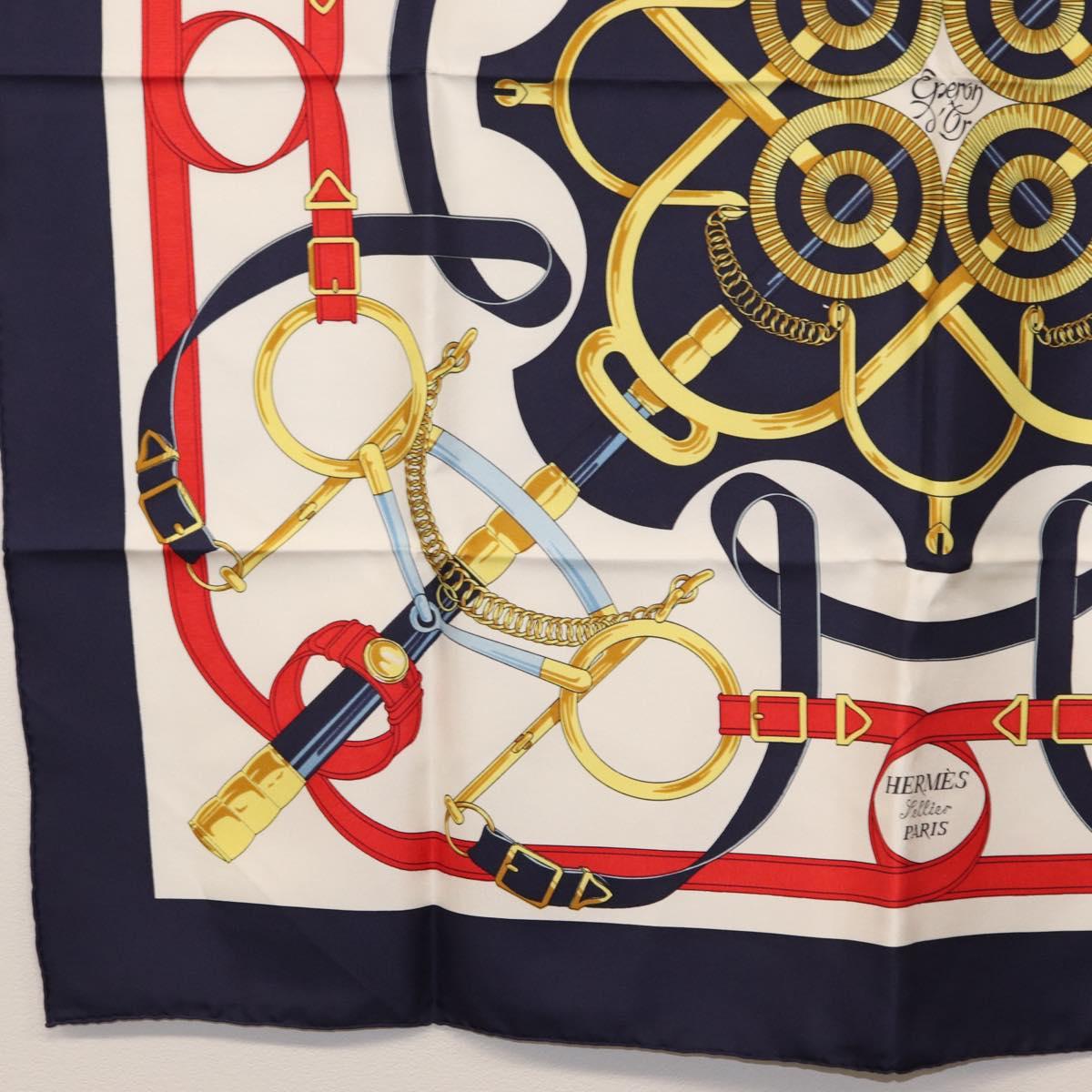 HERMES Carre 90 Scarf Silk ”Eperon d'Or” Navy Auth am9720