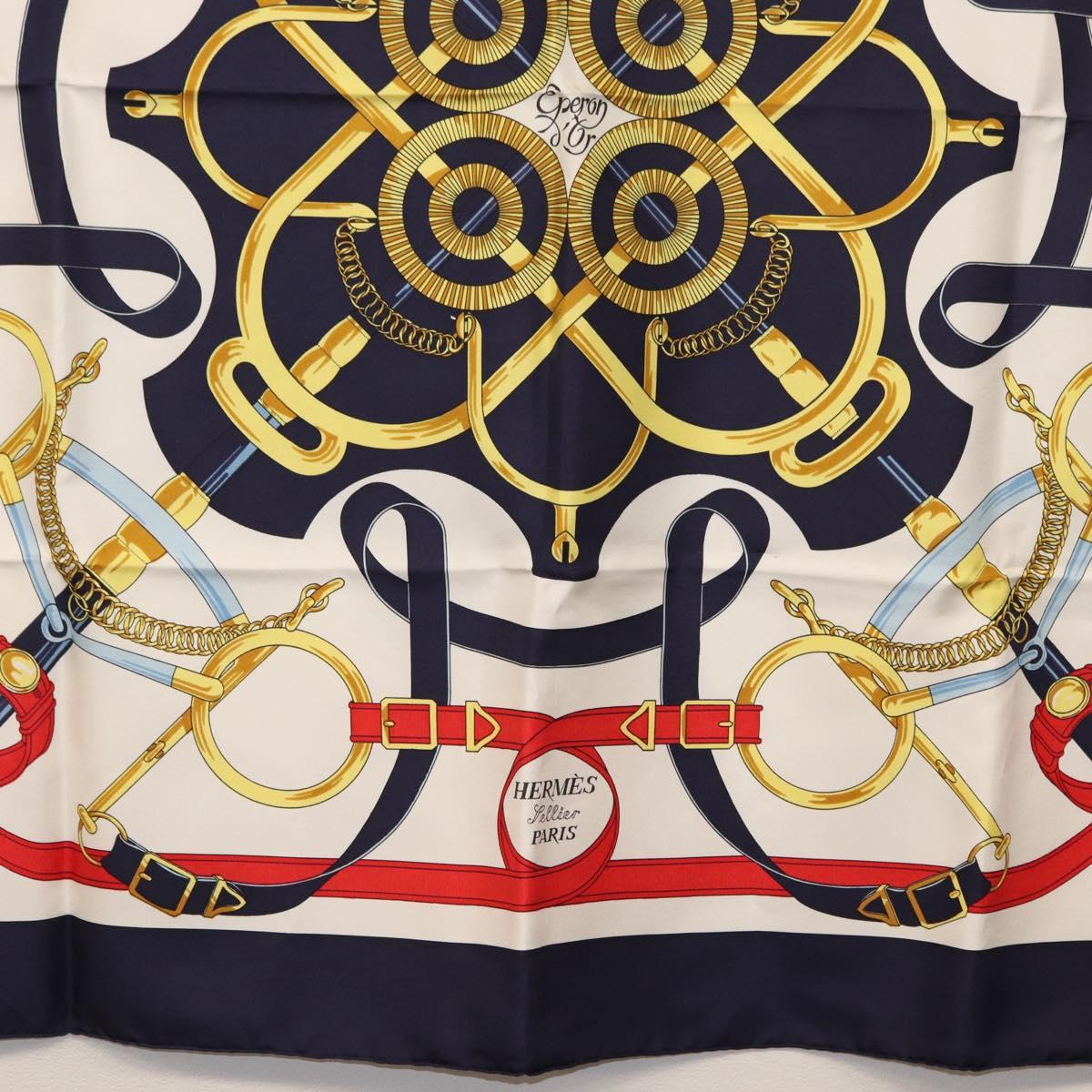 HERMES Carre 90 Scarf Silk ”Eperon d'Or” Navy Auth am9720