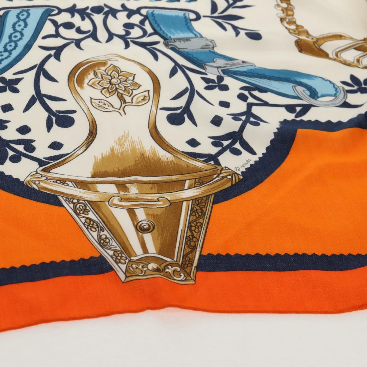 HERMES ETRIERS Triangle Geant Scarf Cashmere Orange Auth am9721M