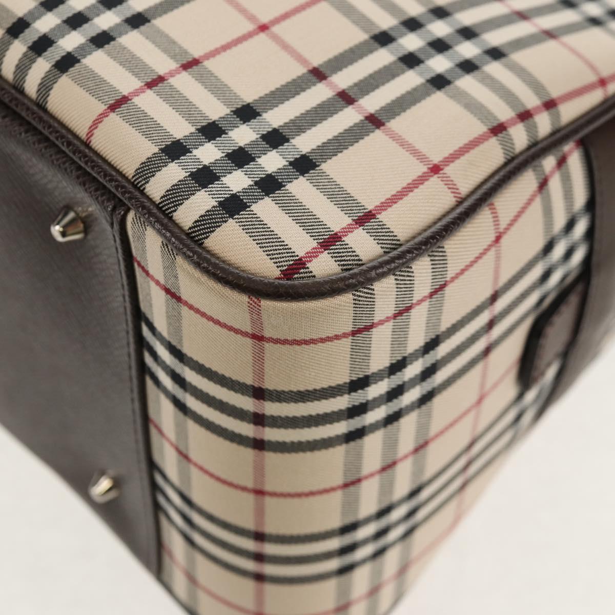 BURBERRY Nova Check Boston Bag Canvas Beige Silver Auth am9746A