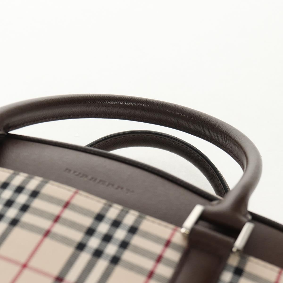 BURBERRY Nova Check Boston Bag Canvas Beige Silver Auth am9746A