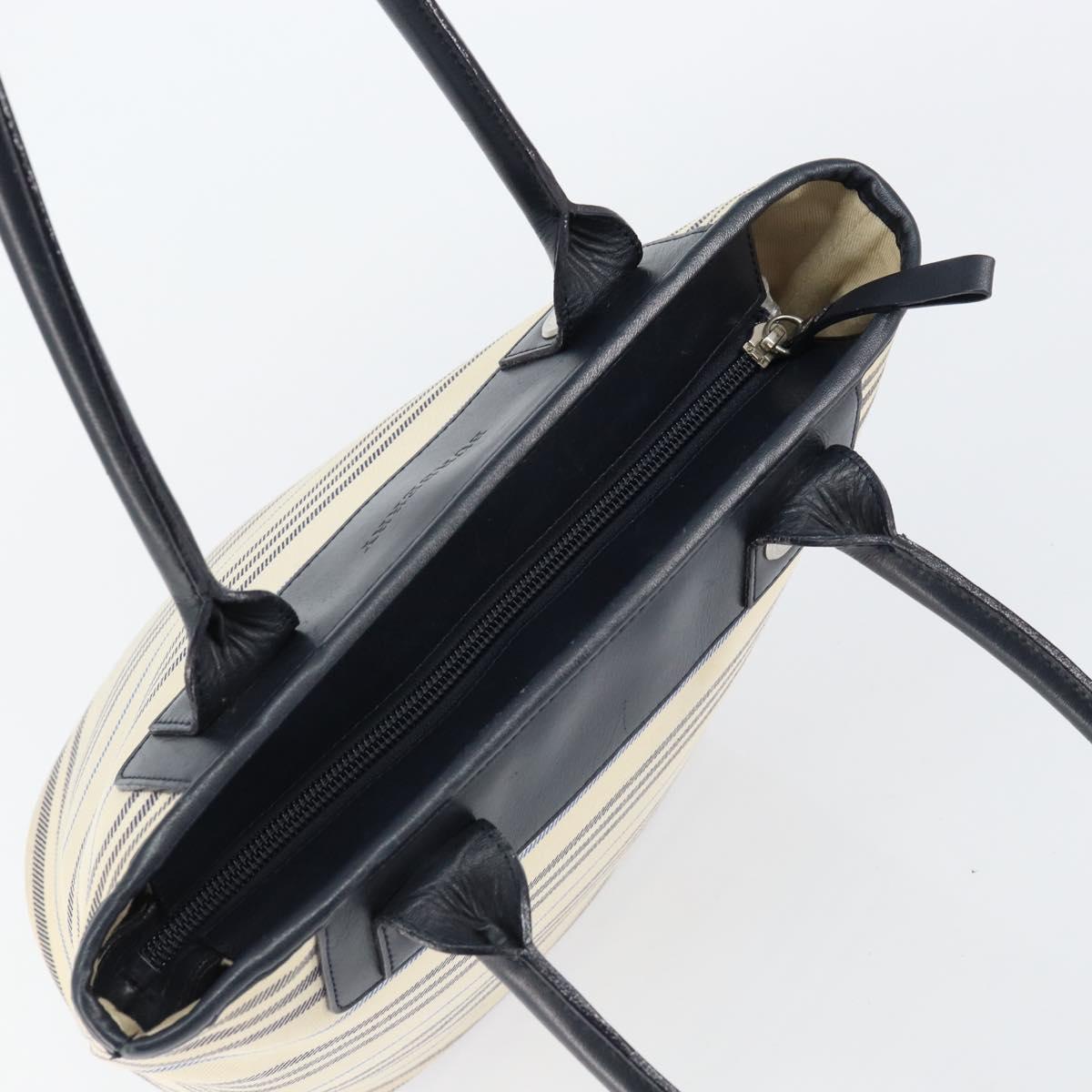 BURBERRY Tote Bag Canvas Ivory Silver Auth am9747