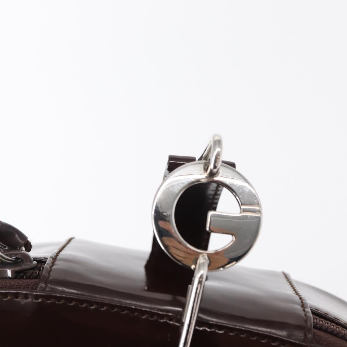 GUCCI Vanity Pouch Enamel Brown Silver Auth am9751