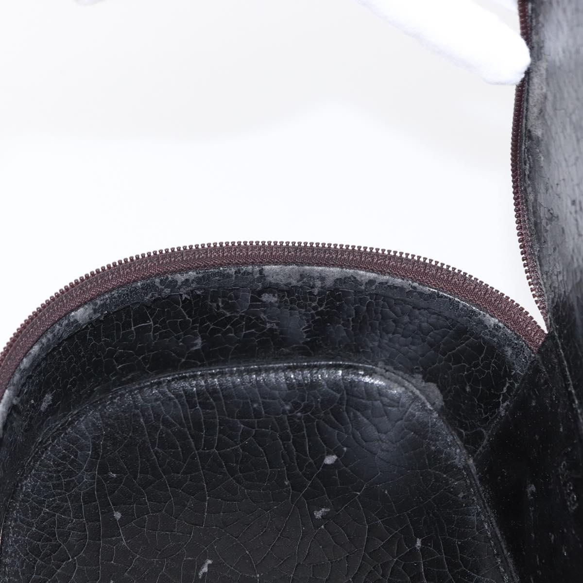 GUCCI Vanity Pouch Enamel Brown Silver Auth am9751