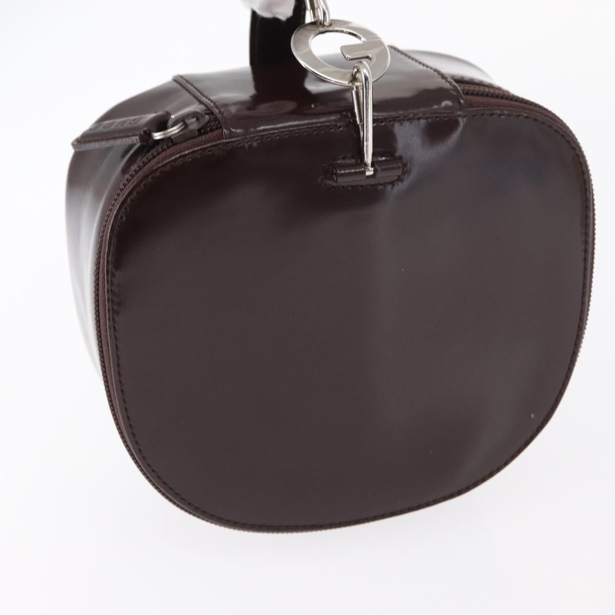 GUCCI Vanity Pouch Enamel Brown Silver Auth am9751