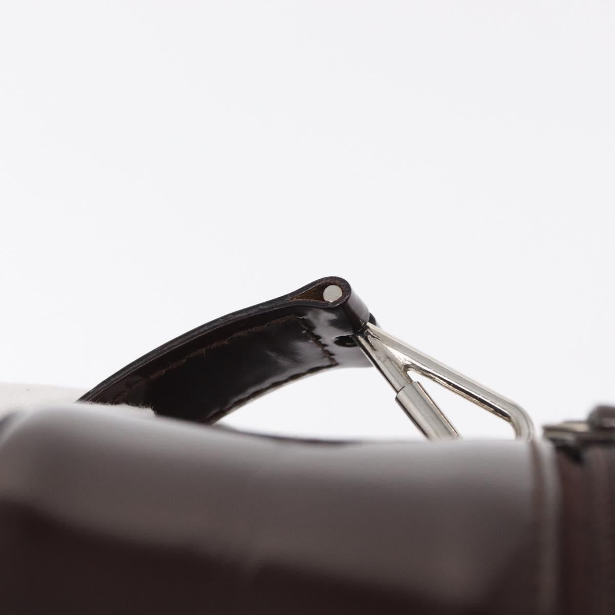 GUCCI Vanity Pouch Enamel Brown Silver Auth am9751