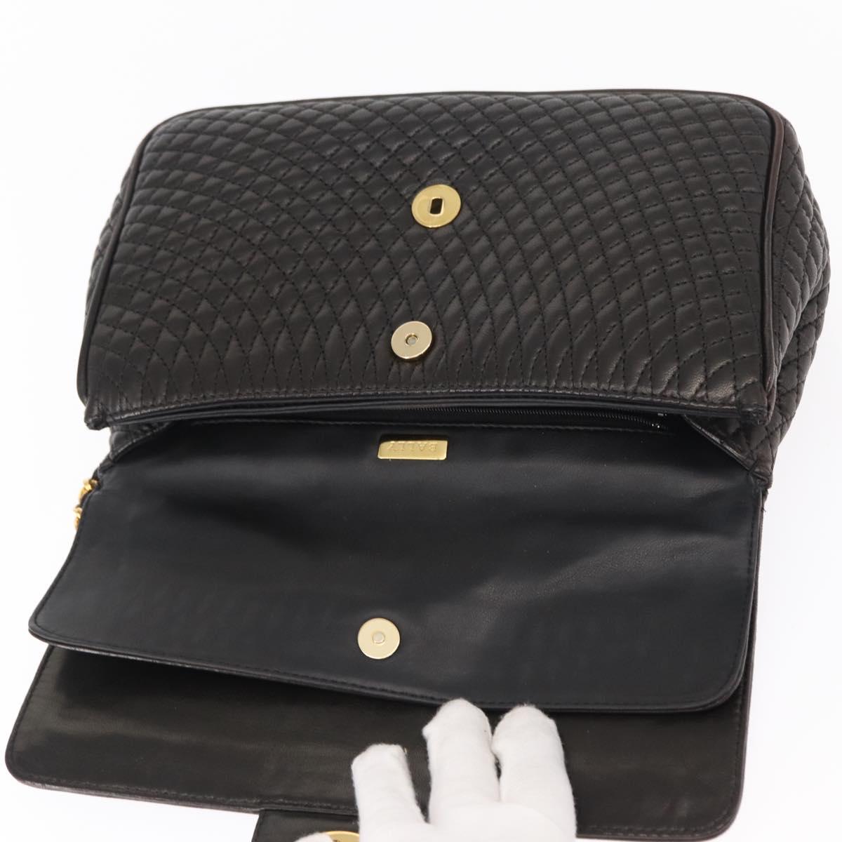 BALLY Chain Shoulder Bag Leather Black Gold Auth am9754