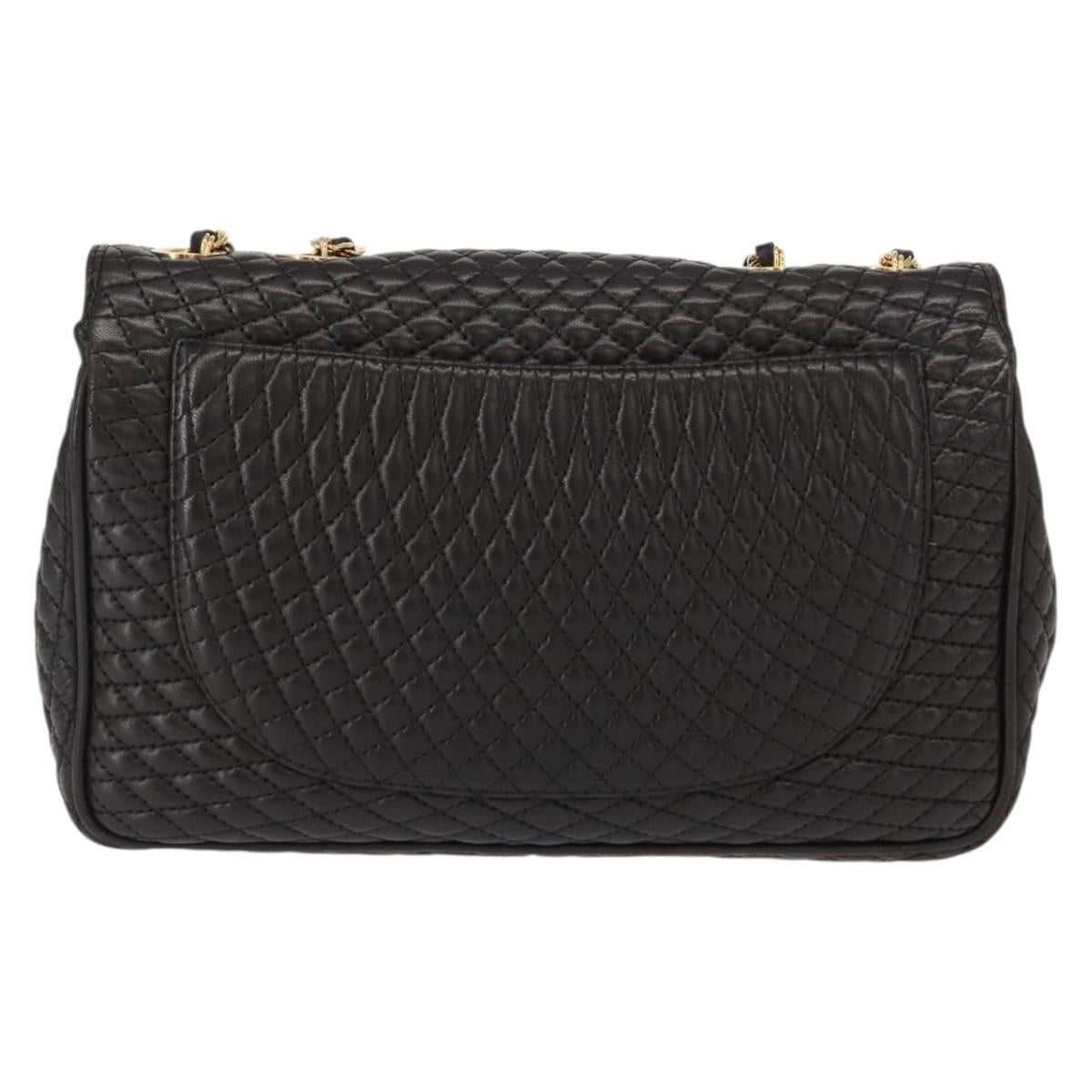 BALLY Chain Shoulder Bag Leather Black Gold Auth am9754